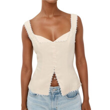 Frauen Tank Tops Ärmellos Knopfverschluss Camisole Cropped Top Aprikosenfarbe S