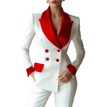 Damesblazer met Dubbele Rij Knopen, Patchwork, Stijlvol, Lange Mouwen, Elegant, Casual, Kort Jasje, Bovenkleding Wit M