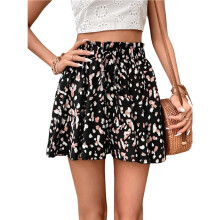 Shorts Femininos Fluidos para Praia, Férias de Verão, Cintura Alta, Pernas Largas, Estilo Casual e Elegante. Cor da Flor 6 L