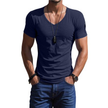 Camiseta Masculina de Manga Curta com Decote em V, Estilo Muscle, Ideal para Academia, Treino e Atividades Físicas. Azul Escuro M