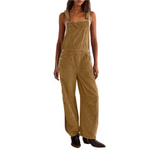 Cord-Latzhose für Damen, Weites Bein, Verstellbarer Overall mit Taschen Beige M