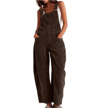 Cord-Latzhose für Damen, Weites Bein, Verstellbarer Overall mit Taschen M