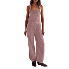 Cord-Latzhose für Damen, Weites Bein, Verstellbarer Overall mit Taschen Rosa L