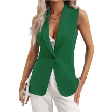 Dames Mouwloze Vestblazer met Open Voorkant, Revers, V-Hals en Één Knoop, Vesttop voor Werkpak Groen L