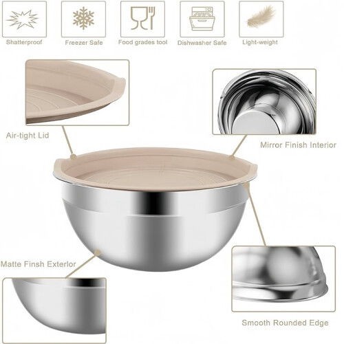 31Pcs Stainless Steel Mixing Bowl Set with Lids Nesting Prep Salad Baking 1