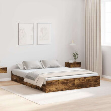 vidaXL Storage Bed Frame Smoked Oak 140 x 190 cm Engineered Wood
