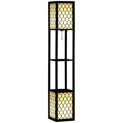 Lampada da terra moderna con 2 ripiani, interruttore a catenella, bianco e nero 1