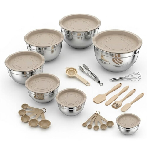 31Pcs Stainless Steel Mixing Bowl Set with Lids Nesting Prep Salad Baking