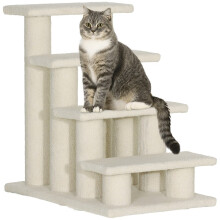 Scaletta per animali domestici a 4 gradini per cani e gatti, gradini morbidi per interni, colore bianco crema.