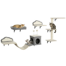 Set di 4 tiragraffi da parete per gatti con superficie in sisal, colore beige.