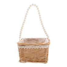 1St Khaki Rattan Mand Voor Bloemstuk Met Elegant Parelhandvat