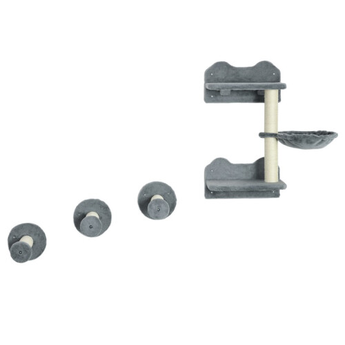 Set da arrampicata per gatti da 4 pezzi con tiragraffi e amaca, grigio crema 1