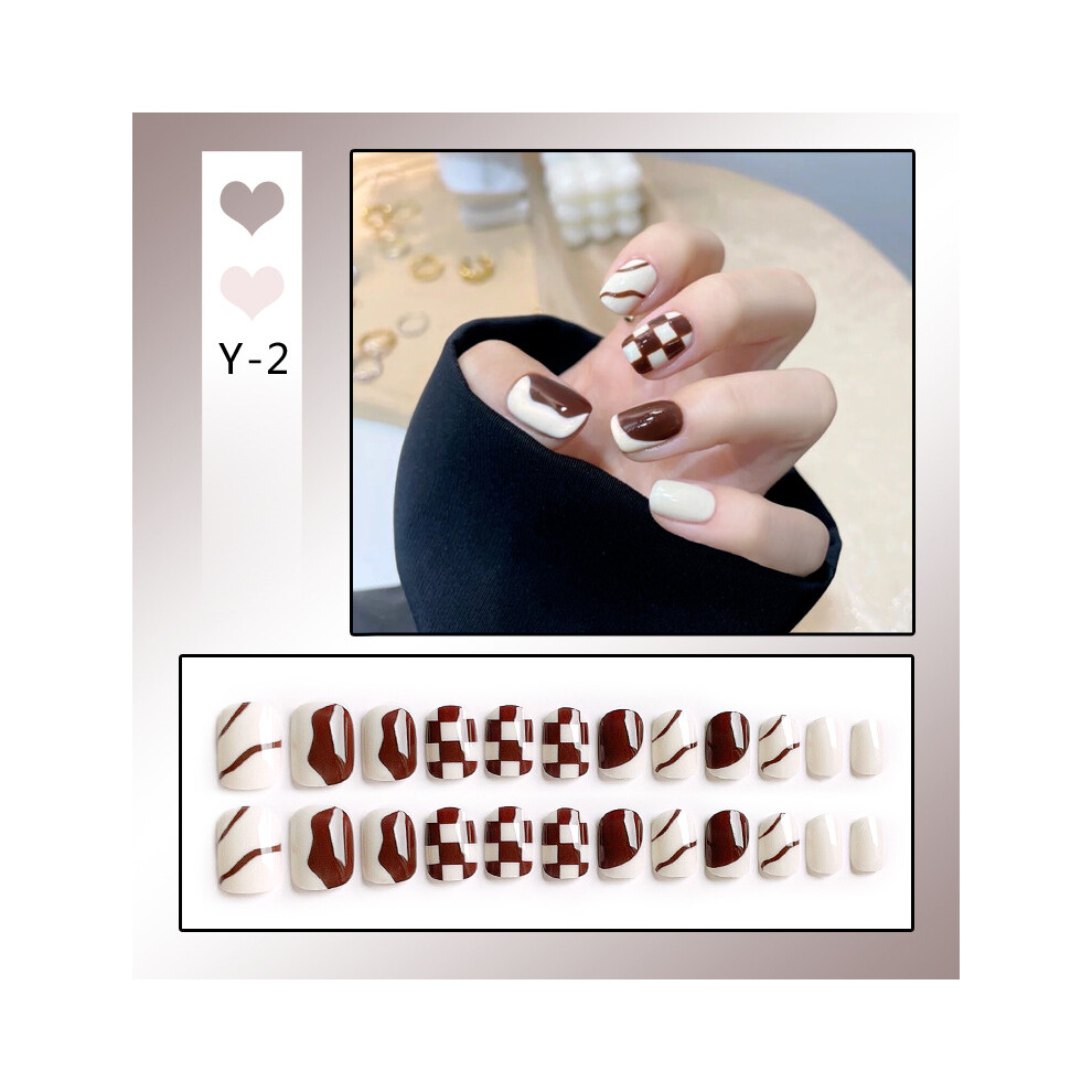 Roc-Electron (Y2) 24Pcs Checkerboard Press-On Nails For Women