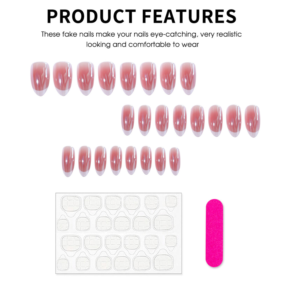 Zhouq-Outdoors 24Pcs French White Ombre Fake Nails, Durable Almond Shape