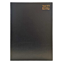 2027 A4 Diary Hardback Day a Page Split Sat/Sun 3188 - Black