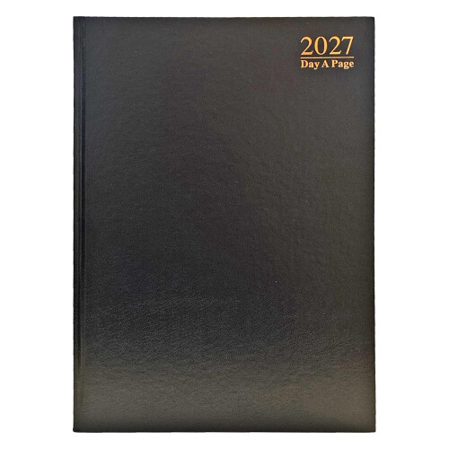 2027 A4 Diary Hardback Day a Page Split Sat/Sun 3188 - Black
