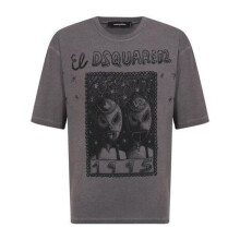(XL, Charcoal Grey) DSquared2 Mens El Graphic Print Loose Fit T-Shirt