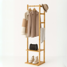 Narrow Bamboo Clothes Rail with 2 Shelves
