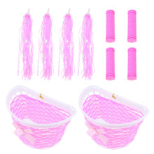 2Sets Decoratieve Roze Kinderfietsmand En Handvatbeschermers