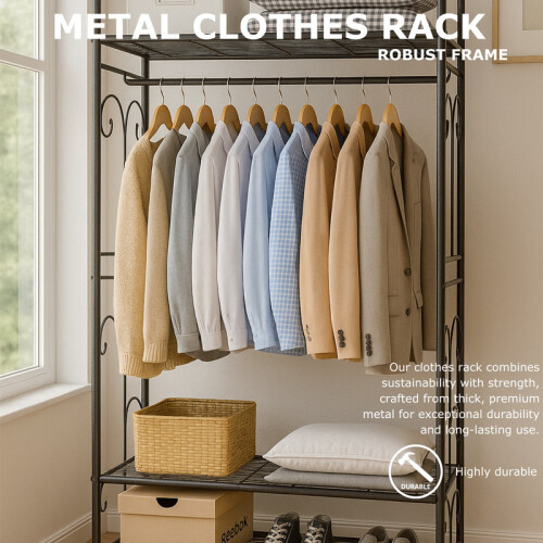 Heavy Duty Metal Open Wardrobe with 2 Shelves 2