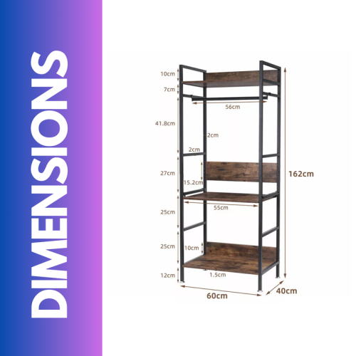 Industrial Rustic Open Wardrobe Garment Rail With Storage Shelves 2