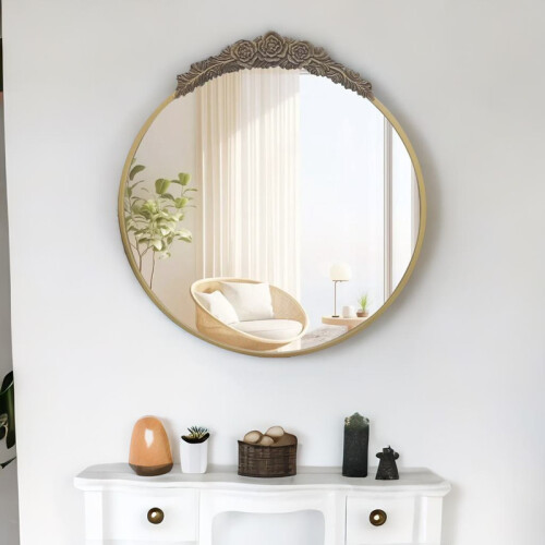 Round Wall Gold Mirror With Floral Pattern 2