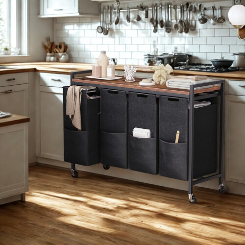 Large Wide Industrial 4 Pull Out Compartment Laundry Basket 2