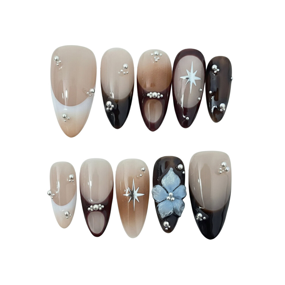 Creation-3C (Almond, Xs) 3D Floral Press On Nails - 10Pcs Luxury Almond Fake Nails