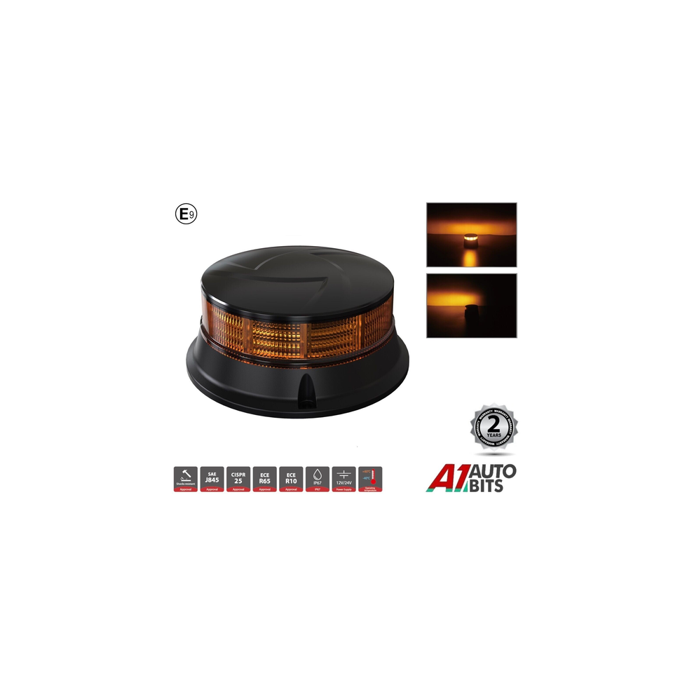 Low Profile R65 Led Flashing Rotating Warning Beacon 12V 24V E9 Mark Amber/Light 37732226