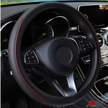 Universal 38cm Black Car Steering Wheel Cover Micro Fiber Pu Leather Anti Slip