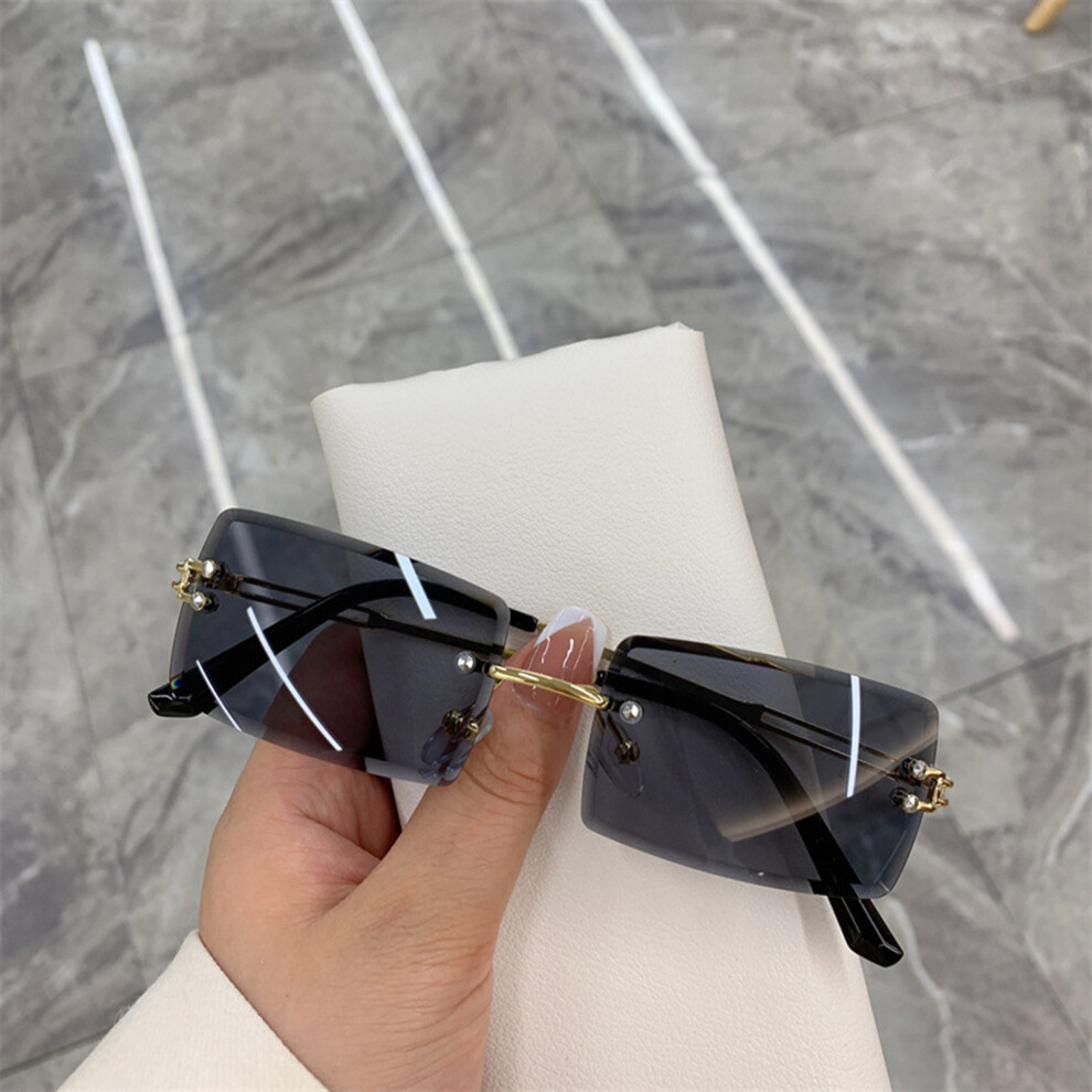 Roc-Electron (Gold Frame Gray Flakes) Uv Sunglasses - Square Gradient Lens