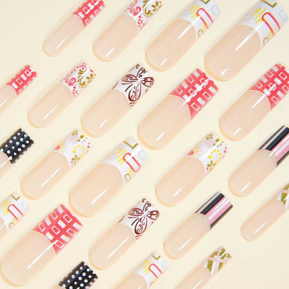 Zhouq-Outdoors 24Pcs Reusable French Peach Fake Nails