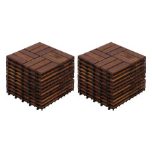 (Brown, 2) Dalles de terrasse emboîtables en bois d'acacia, revêtement de sol extérieur