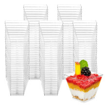 60ml Transparent Dessert Cup Disposable Trapezoidal Cup Restaurant Party Dessert Fruit Ice Cream Container 50PCS