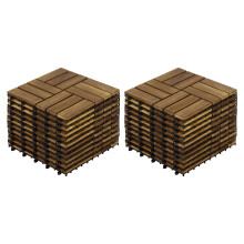 (Yellow, 2) Dalles de terrasse emboîtables en bois d'acacia, revêtement de sol extérieur