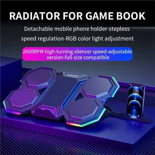 Suporte para Laptop Gamer RGB com Cooler de Ar, Suporte para Notebook com Base de Ventilador de 6 Ventoinhas para Laptop de 12-17 Polegadas 2