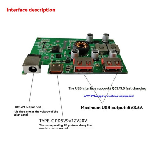 DIY Solkontroller 5V 9V 12V TYPE-C USB-1/USB-2 Utgångsport Spänningsstabilisator Solpanelregulator 2
