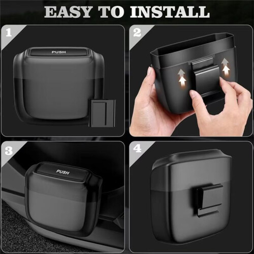 Car Trash Bin with Lid - Hanging Vehicle Garbage Dust Case, Pressing Square Trash Can, Auto Interior Accessory 1