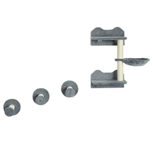 Set da arrampicata per gatti da 4 pezzi con tiragraffi e amaca, grigio crema 1