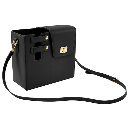 Leather Crossbody Water Cup Storage Bag with Adjustable Shoulder Strap Black