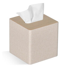 Tissue Box Cover Square PU Leather Facial Tissue Box Holder for Dresser Bathroom Decor Beige