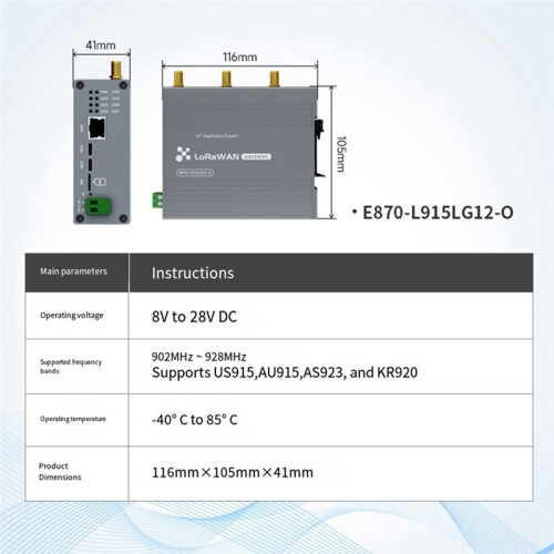 Half-Duplex WiFi LoRaWAN Gateway 27dbm DC8-28V SX1302 8 Channels Open-Source Multi-Channel 915MHz 1