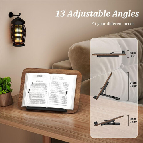 Book Stand for Reading, Adjustable Book Display Stand, Foldable Cookbook Stand with Elastic Page Clips 2