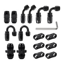 6AN Hose End Fitting Kit Straight 45 90 180 Degree with AN6 Male to Male Coupler & 6AN Hose Separator Clamp