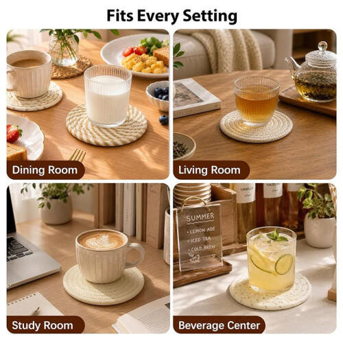 8pcs Cotton Woven Coasters for Drinks, Absorbent Coasters Set, 7 Inch Diameter, Cup Coasters for Tabletops,Coffee Tables
