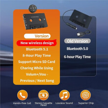 Car Cassette Adapter with Remote Control Support Smartphones, Tablets, MP3 Players, TF Cards