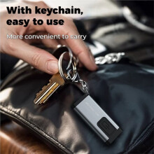 Rechargeable LED Keychain Flashlight 100dB Buzzer Alarm Back Clip Design EDC Flashlight 200LM Ultra-Thin Grey
