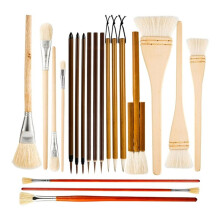 20pcs Pottery Glaze Brushes Set, Wood Ceramic Brushes with Wool Bristles for Watercolor, Oil & Acrylic Painting