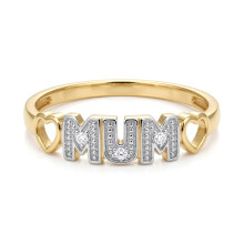 (V) Jewelco London Ladies Solid 9ct Yellow Gold Pave Set Round H I2 0.02ct Diamond MUM Identity Ring 4.5mm - 9R535