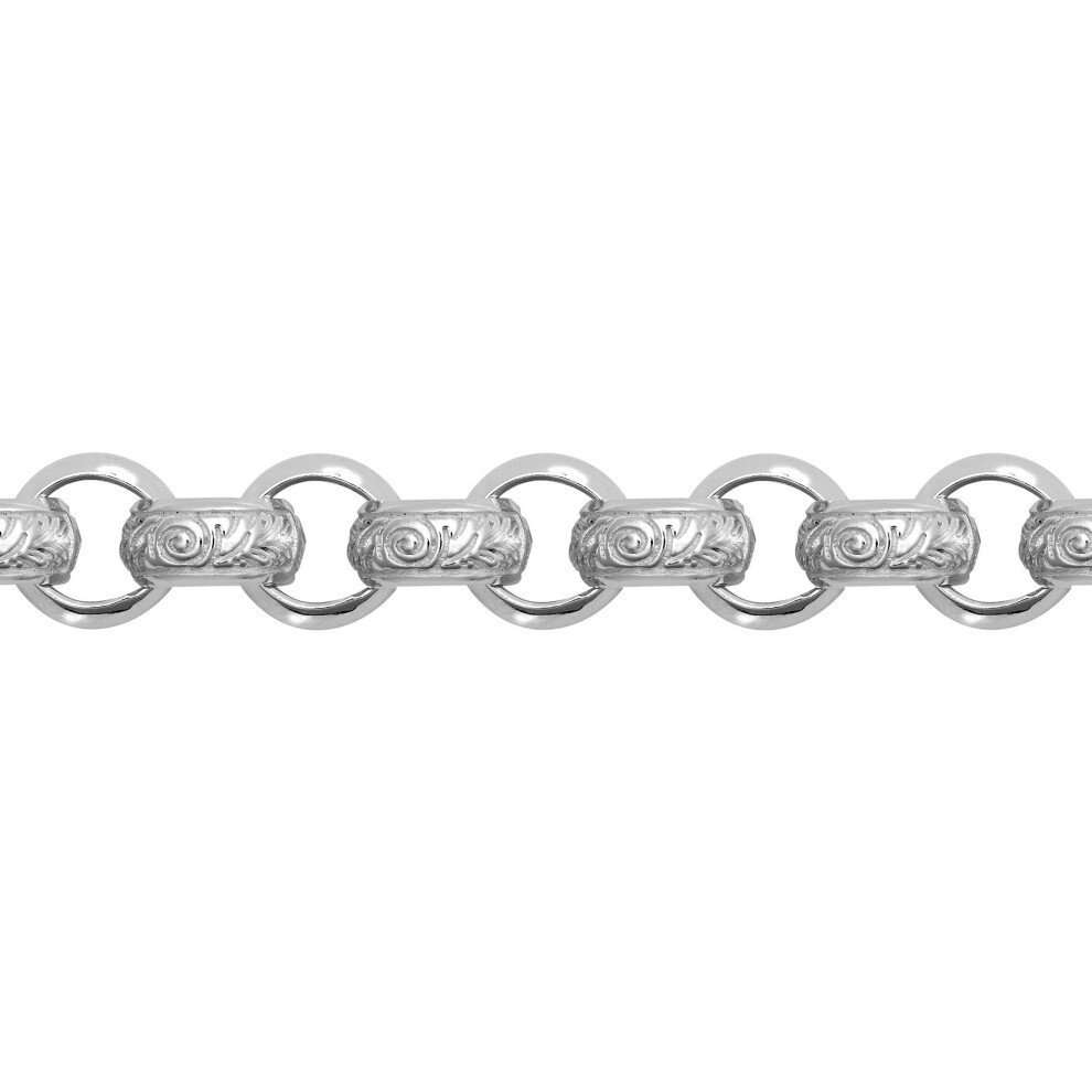 Jewelco London (26) Men's Rhodium Plated Sterling Silver D-Shape Carved Scroll Rococo Belcher 9Mm Chain Necklace - Acn023a